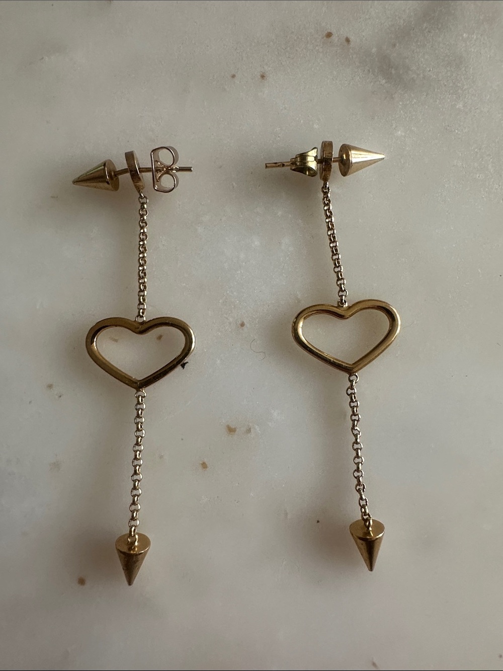 Diesel Gold Color Heart Drop Chain Earrings - Women's Jewelry - Picture 2 of 4